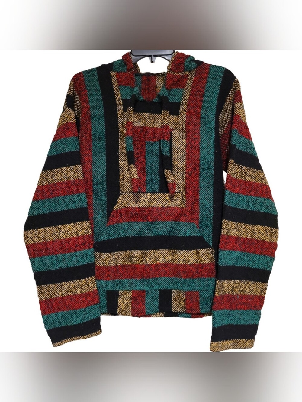Earthbound Trading Co. Rasta Striped Baja Hoodie Womens Small